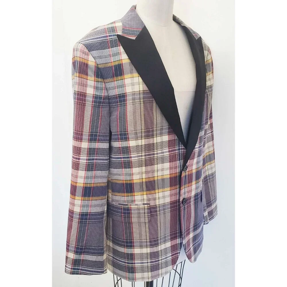 J. Crew Plaid Sport Coat in Blue, Cream, Yellow, and Black